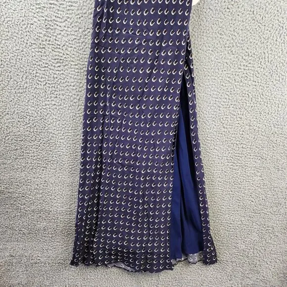 STAUD Bellamy Printed Lace-up Maxi Dress Women's L Navy Calico Sleeveless Slit~ - Picture 4 of 13